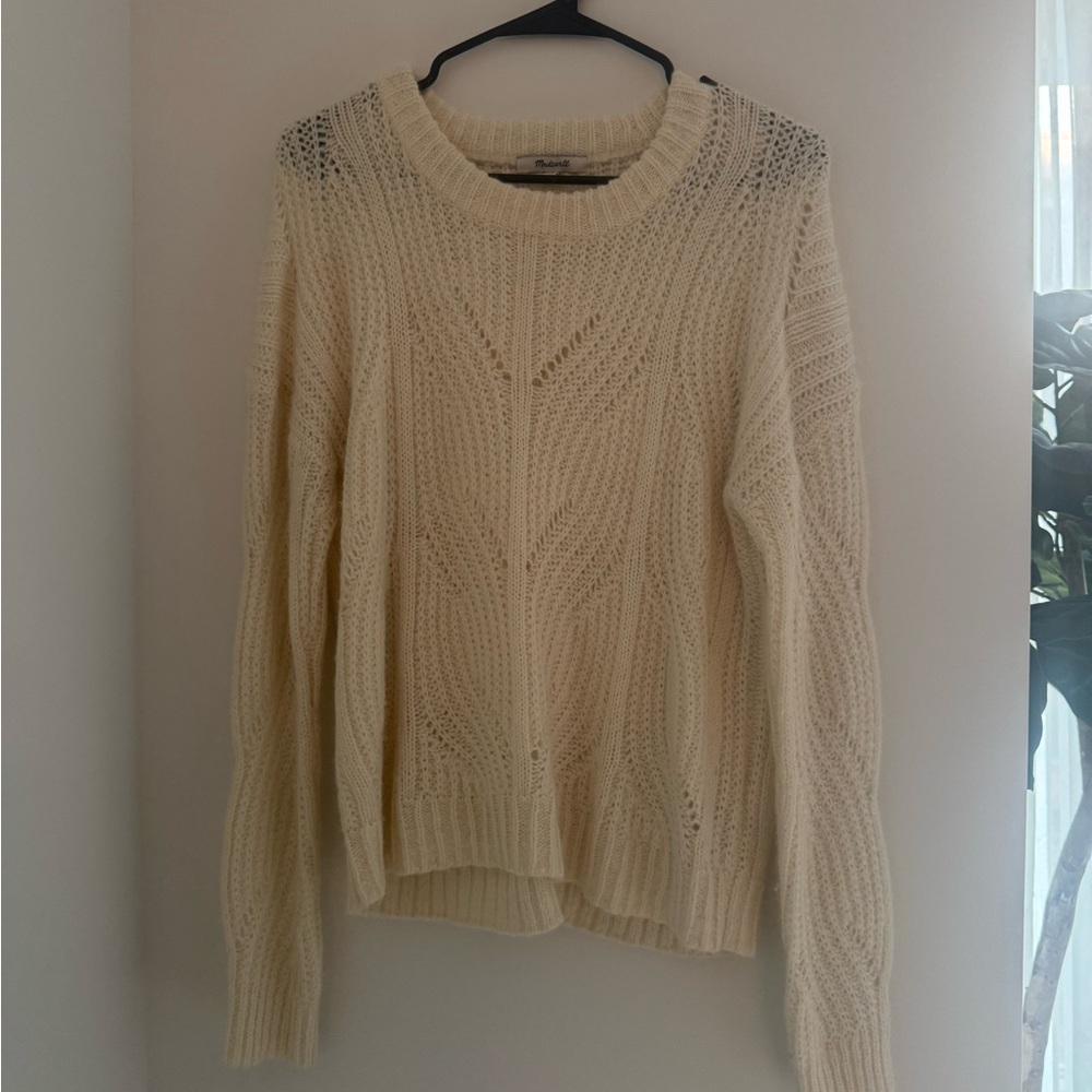 Madewell Cream Cable Knit Crew Neck Sweater